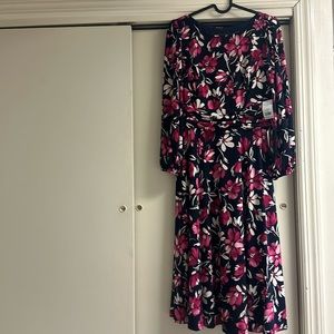 New Floral Ruched-Waist 3/4-Sleeve Dress